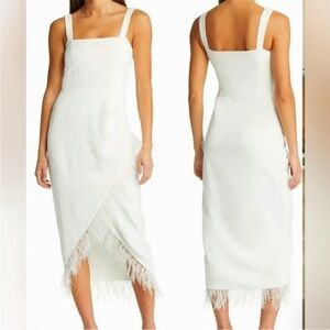 Saylor Caylin Dress Faux Wrap Sheath Feather White Wedding Cocktail Medium